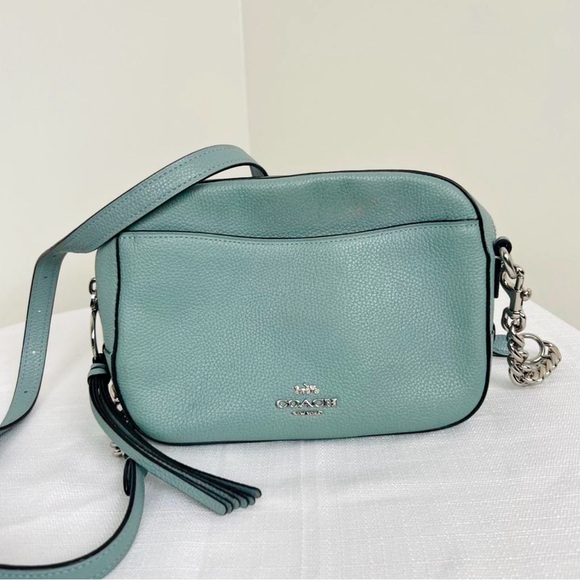 Coach Leather Crossbody Bag With Silver Hardware Teal Blue